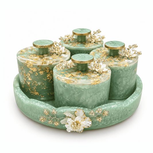 Resin Green Dry Fruit Round Tray With 4 Jars