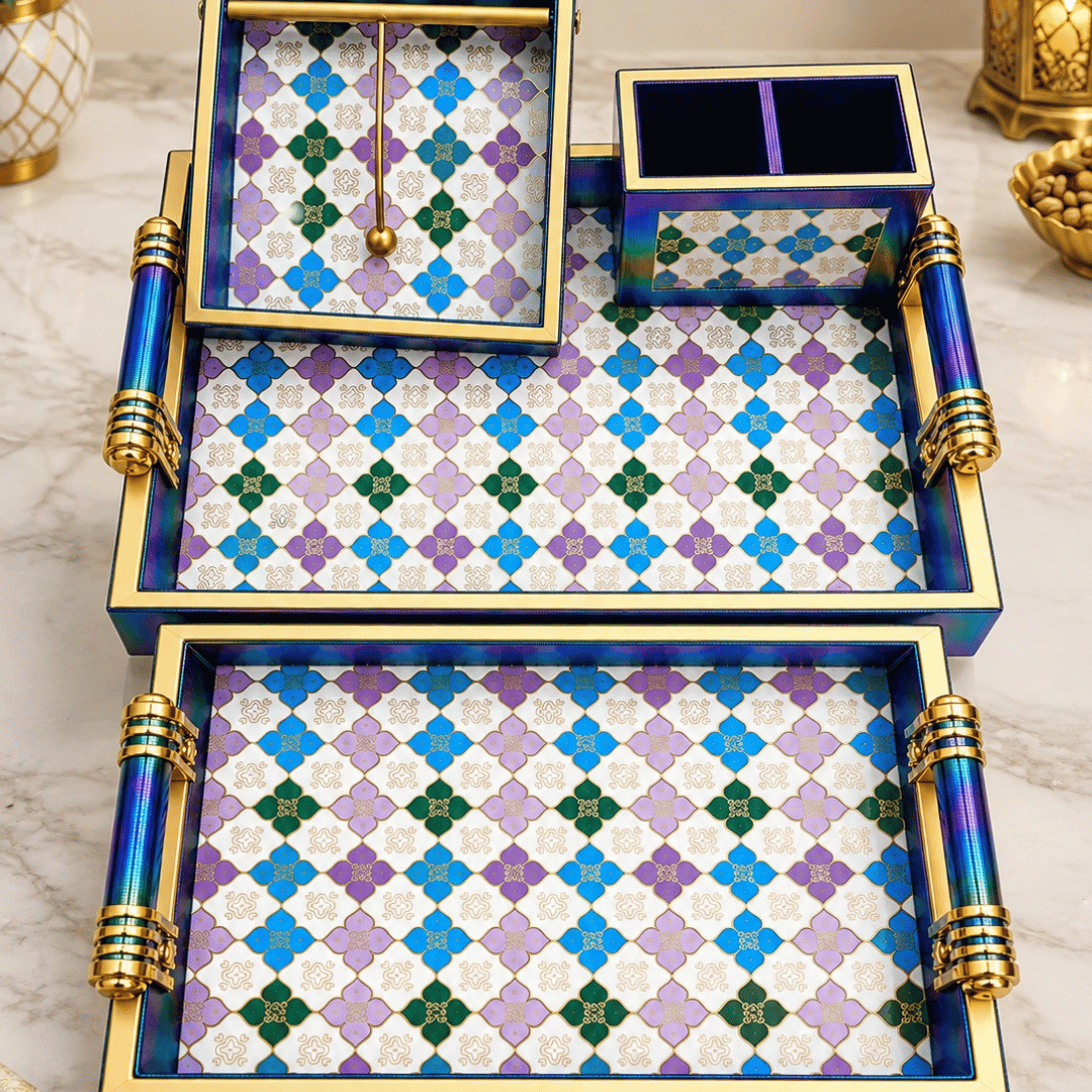 Blue Regal Motif Design Tray Combo Set