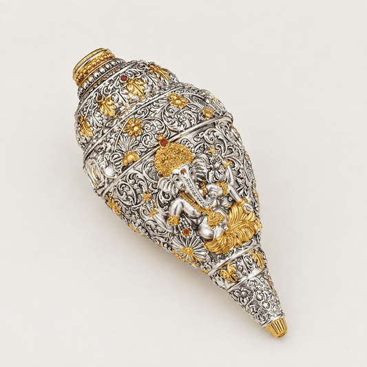 Medium Size Shankh with Ganesha Carving