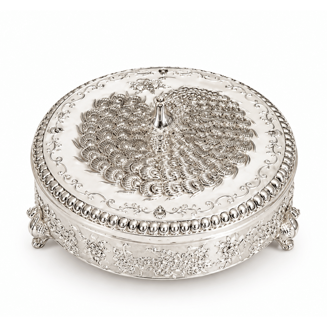 Round Peacock Design Dry Container