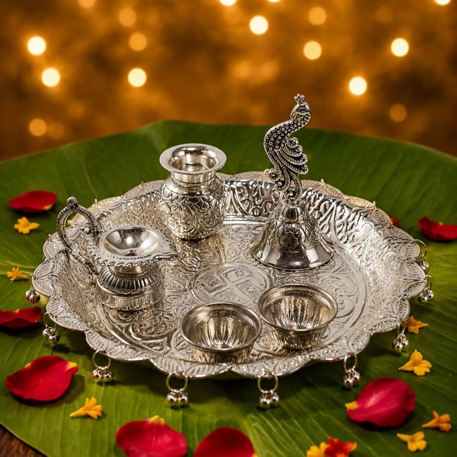 Silver Finish Pooja Thali